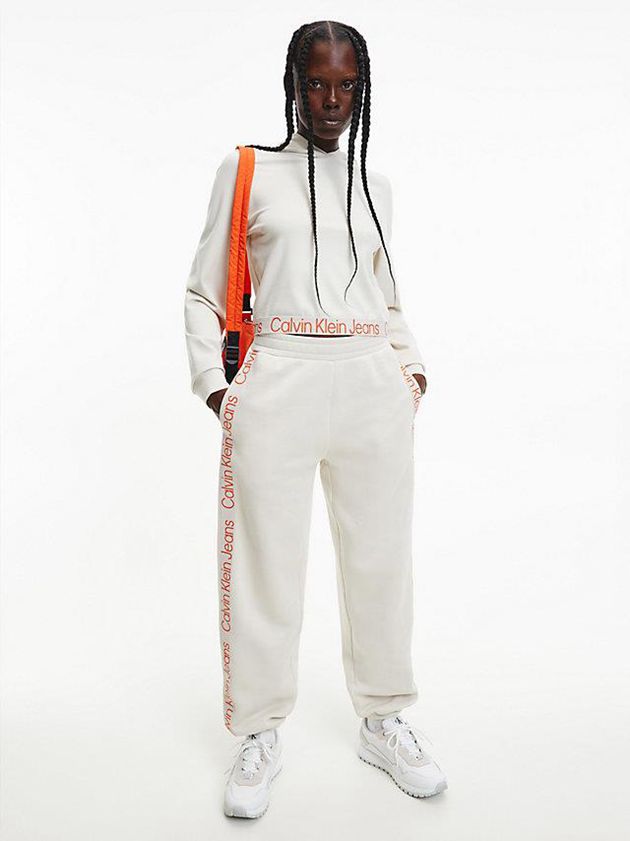 White Calvin Klein Relaxed Logo Tape Women Joggers | MODV-63412