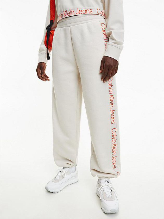 White Calvin Klein Relaxed Logo Tape Women Joggers | MODV-63412