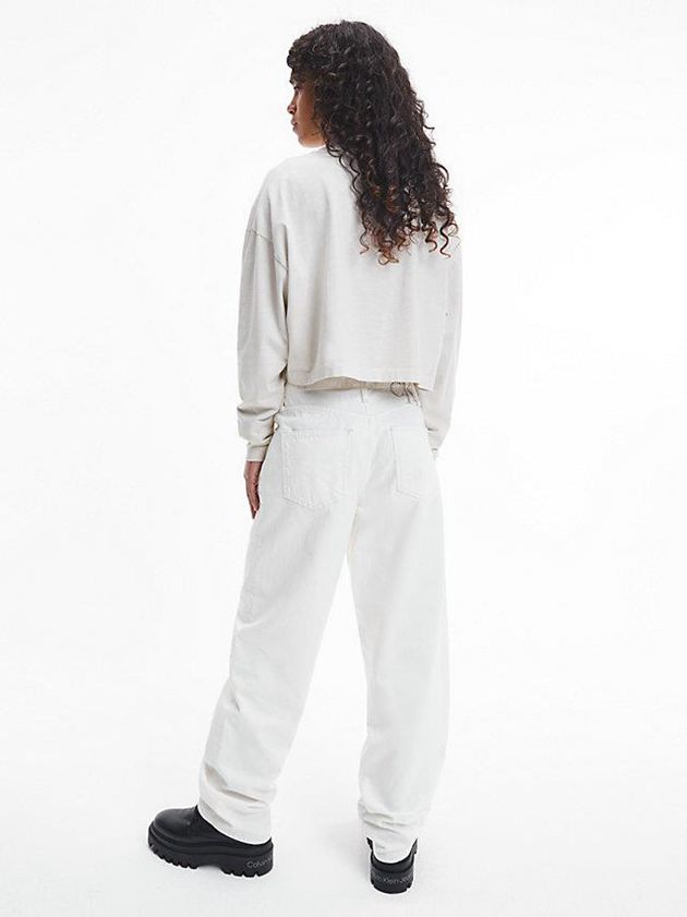 White Calvin Klein Relaxed Long Sleeve Logo Women T-Shirt | QEYA-83976