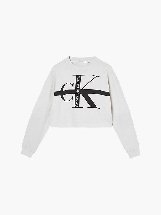 White Calvin Klein Relaxed Long Sleeve Logo Women T-Shirt | QEYA-83976