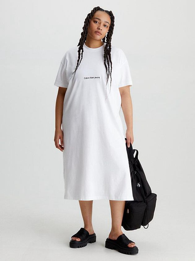 White Calvin Klein Relaxed Long T-Shirt Women Dress | LYQG-42376