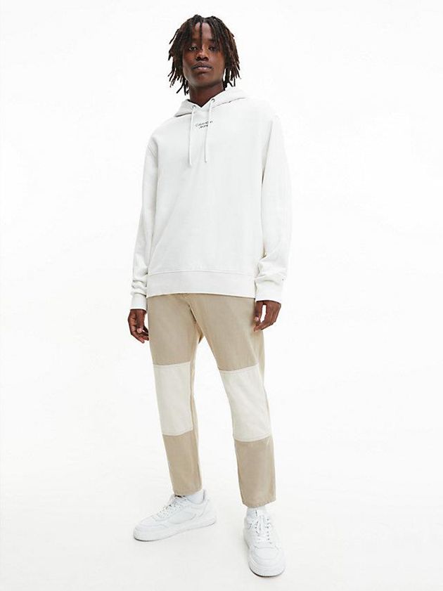 White Calvin Klein Relaxed Men Hoodie | NVKE-18679