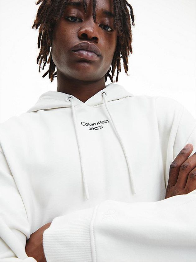 White Calvin Klein Relaxed Men Hoodie | NVKE-18679