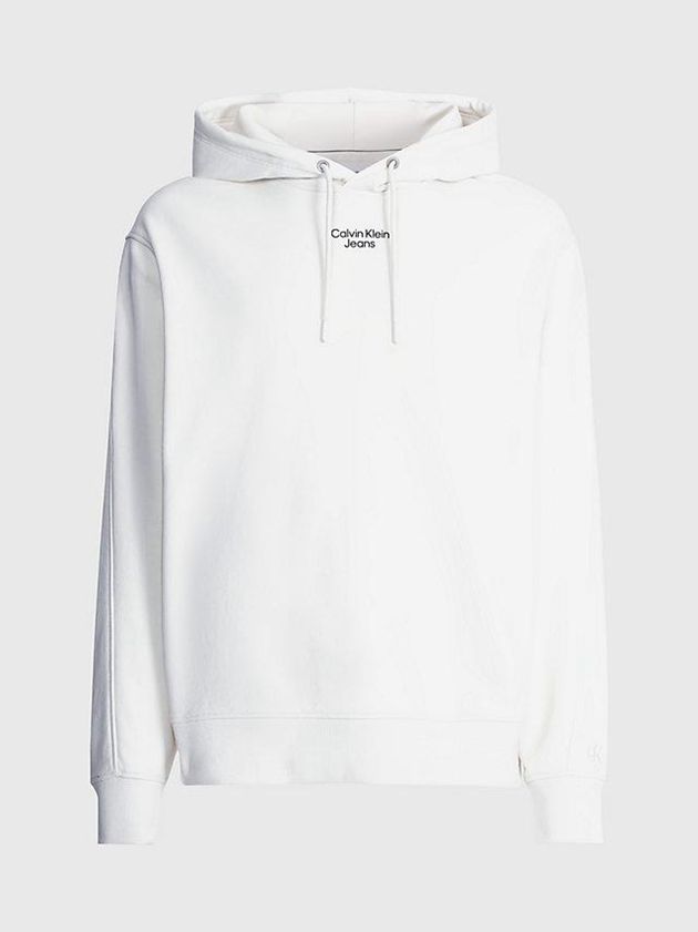 White Calvin Klein Relaxed Men Hoodie | NVKE-18679