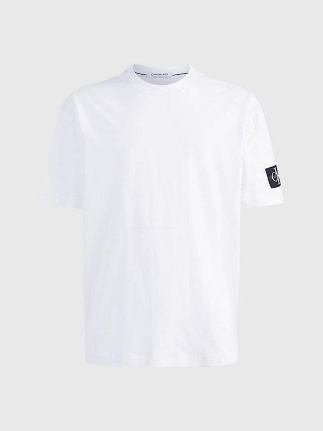 White Calvin Klein Relaxed Monogram Badge Men T-Shirt | RIAT-23149