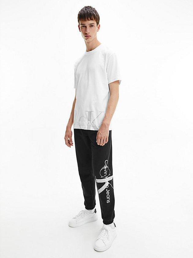 White Calvin Klein Relaxed Monogram Men T-Shirt | YRMO-29058