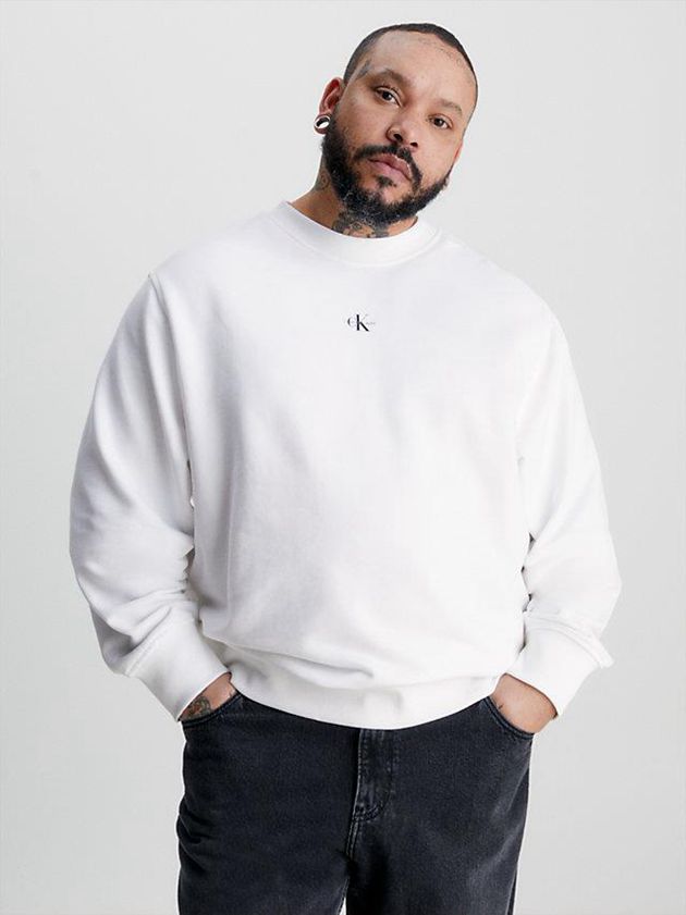 White Calvin Klein Relaxed Monogram Men Sweatshirt | TNZM-81640