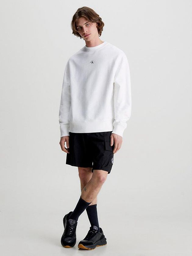 White Calvin Klein Relaxed Monogram Men Sweatshirt | TNZM-81640