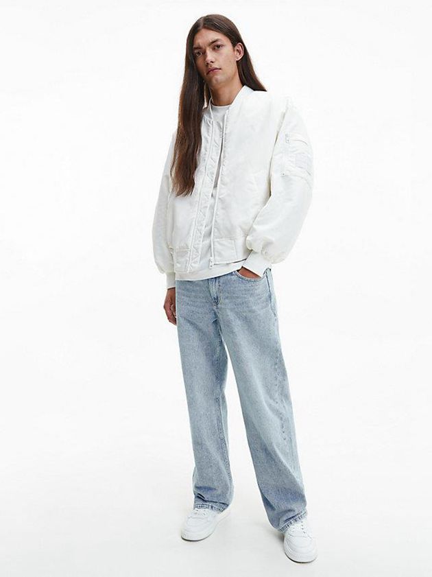White Calvin Klein Relaxed Nylon Bomber Men Jacket | SJHY-62590