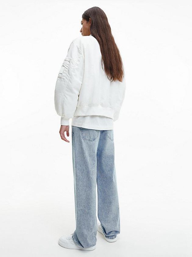 White Calvin Klein Relaxed Nylon Bomber Men Jacket | SJHY-62590