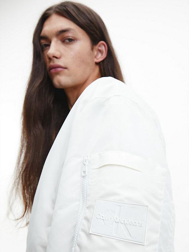 White Calvin Klein Relaxed Nylon Bomber Men Jacket | SJHY-62590
