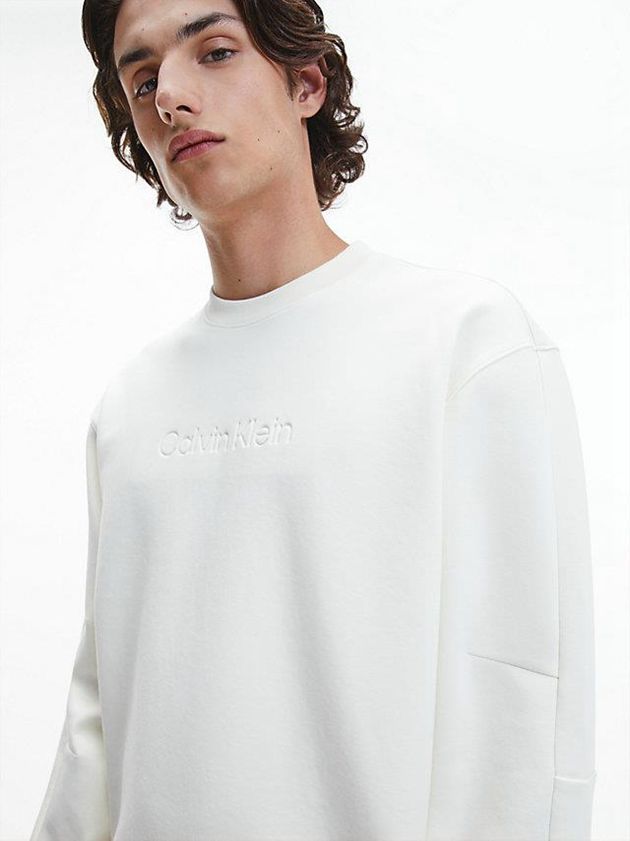 White Calvin Klein Relaxed Organic Cotton Men Sweatshirt | MWRA-17420