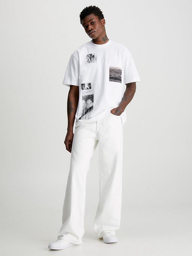 White Calvin Klein Relaxed Photo Graphic Men T-Shirt | VZDE-27456