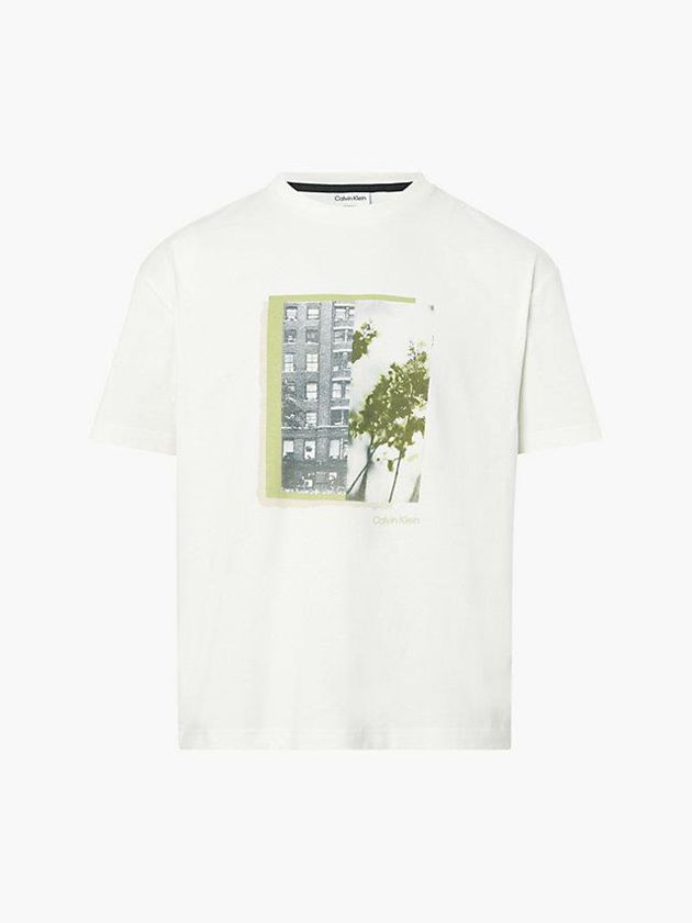 White Calvin Klein Relaxed Photo Print Men T-Shirt | XYDP-39768