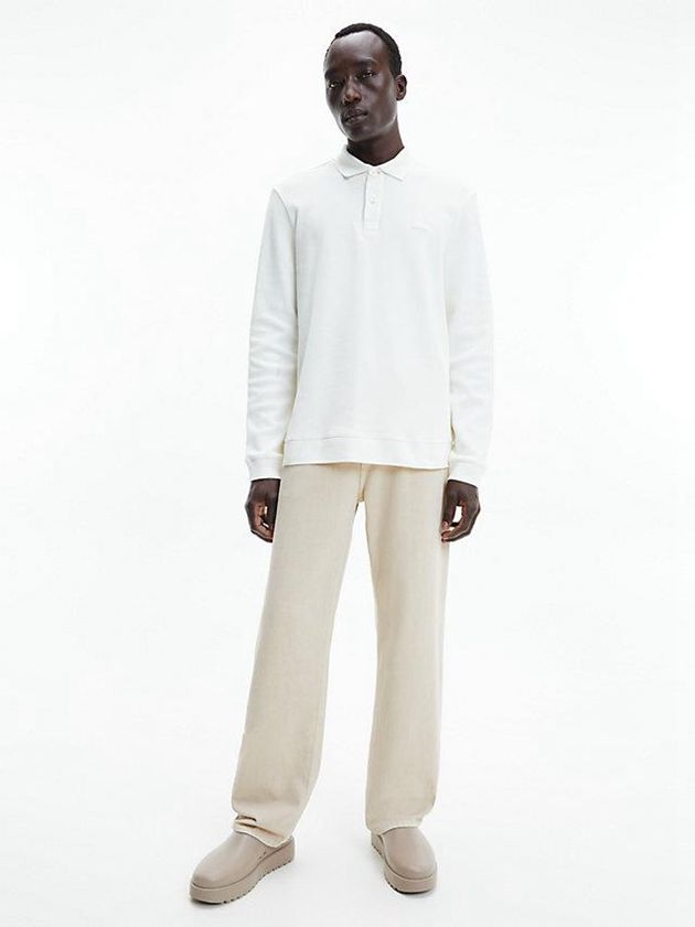 White Calvin Klein Relaxed Pique Men Polo Shirt | HFOT-38429