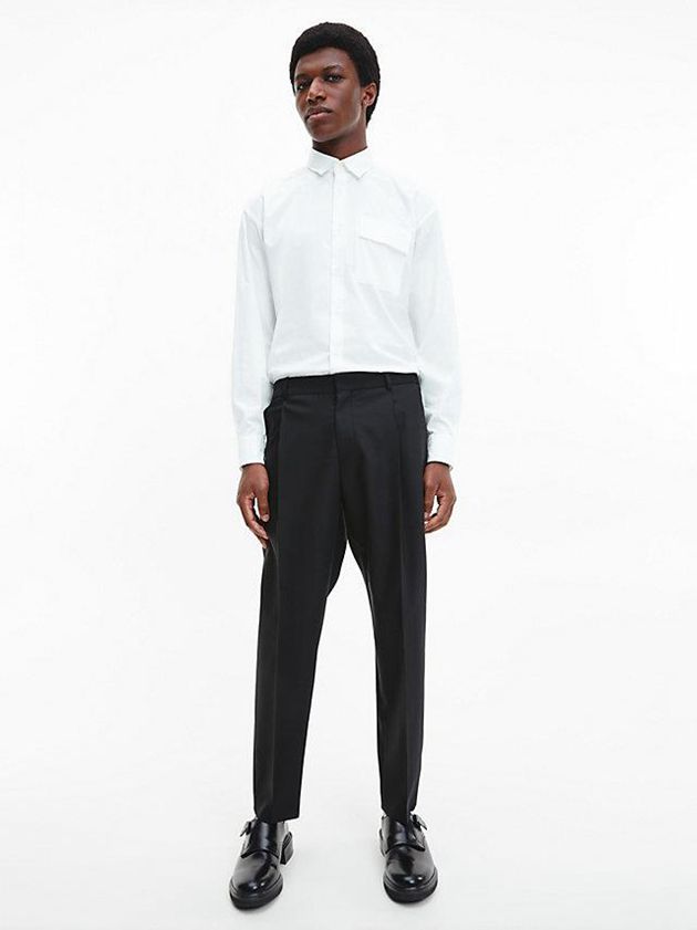White Calvin Klein Relaxed Poplin Stretch Men Shirts | ZMFP-63270