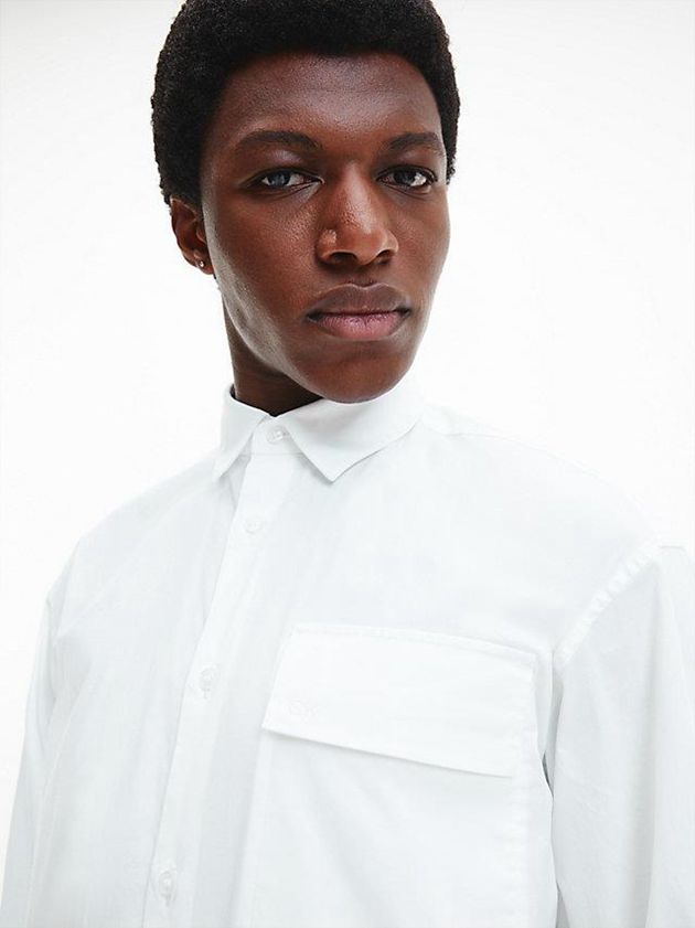White Calvin Klein Relaxed Poplin Stretch Men Shirts | ZMFP-63270