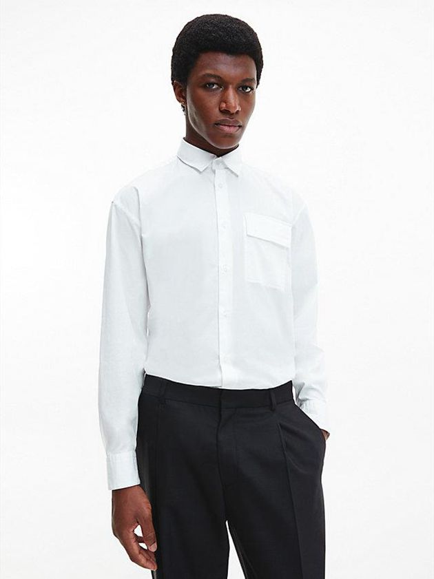 White Calvin Klein Relaxed Poplin Stretch Men Shirts | ZMFP-63270