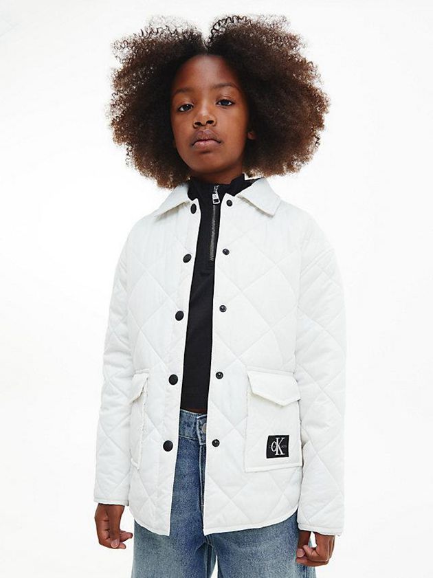 White Calvin Klein Relaxed Quilted Shirt Girls\'s Jacket | DOHY-87904