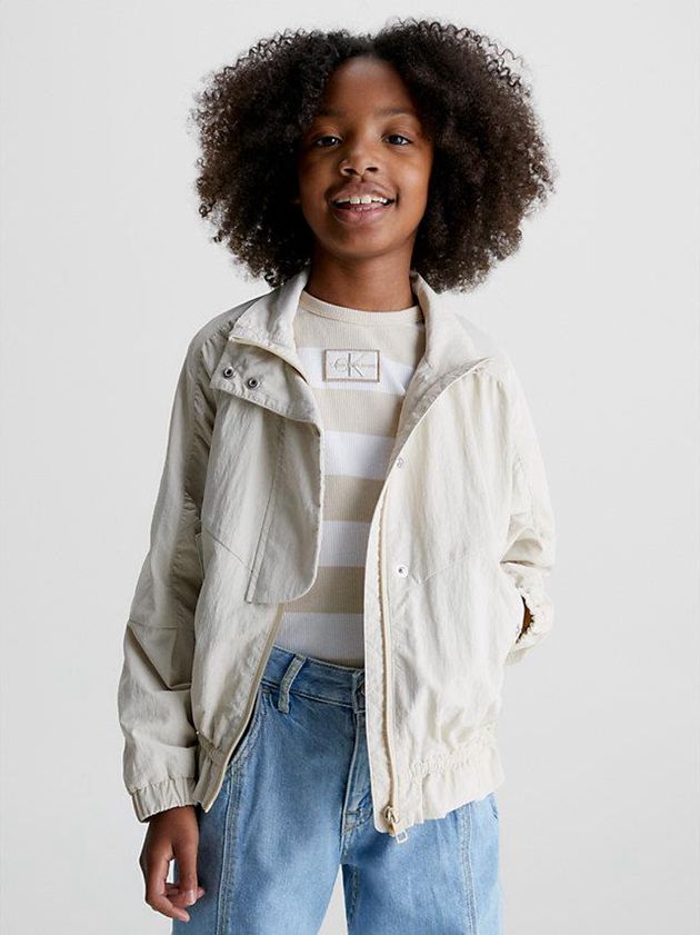 White Calvin Klein Relaxed Recycled Nylon Girls\'s Jacket | WFVJ-16504