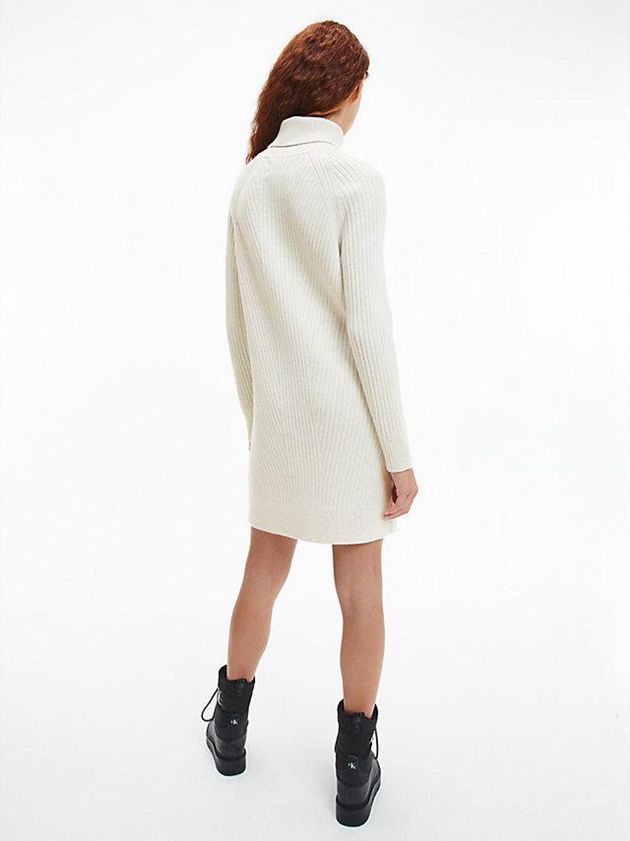 White Calvin Klein Relaxed Roll Neck Jumper Women Dress | ASQV-05379