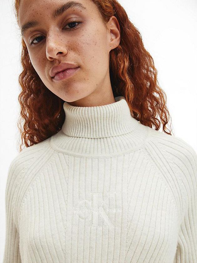 White Calvin Klein Relaxed Roll Neck Jumper Women Dress | ASQV-05379