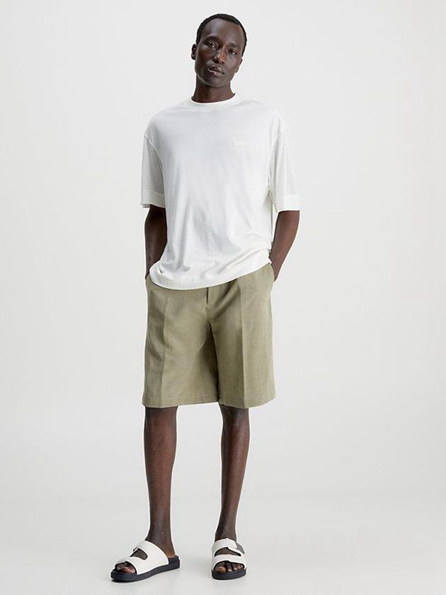 White Calvin Klein Relaxed Sheer Sleeve Men T-Shirt | ERVT-74659