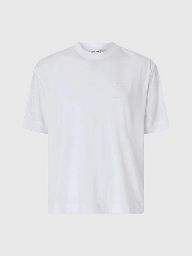 White Calvin Klein Relaxed Sheer Sleeve Men T-Shirt | ERVT-74659