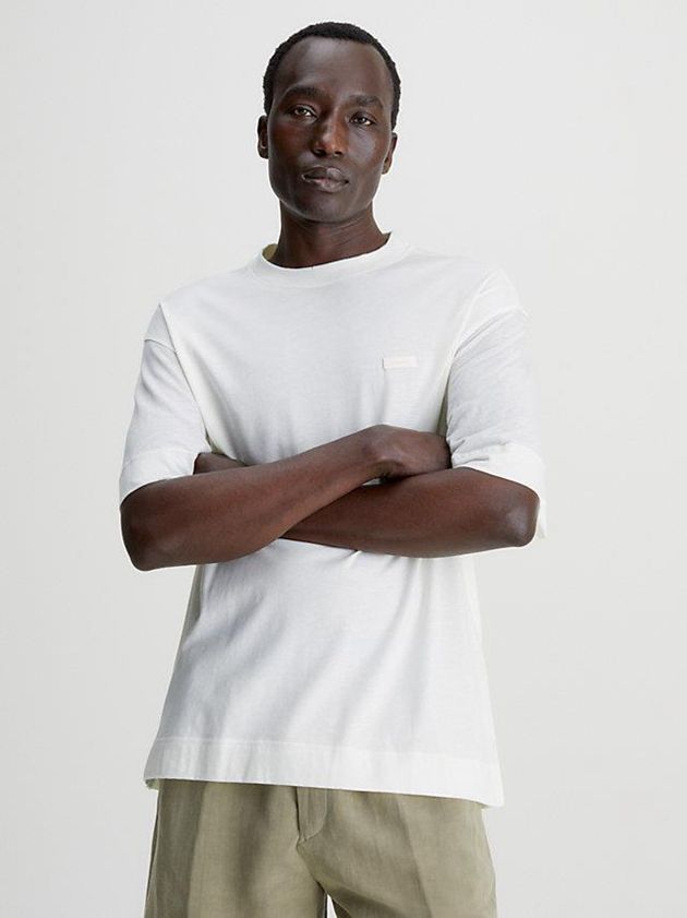 White Calvin Klein Relaxed Sheer Sleeve Men T-Shirt | ERVT-74659