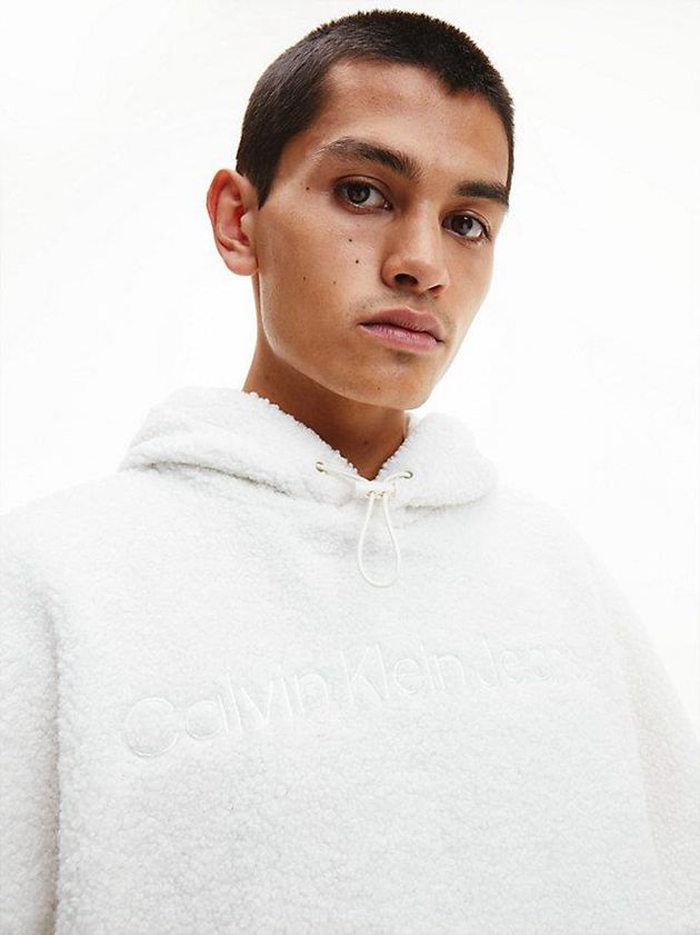 White Calvin Klein Relaxed Sherpa Men Hoodie | GILN-90813
