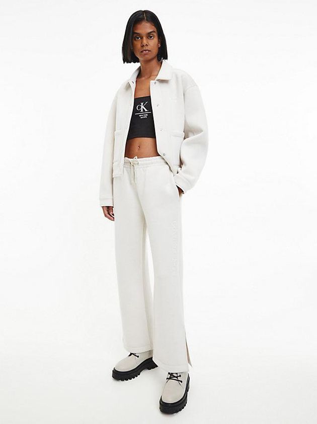 White Calvin Klein Relaxed Split Hem Women Joggers | FJSV-73158