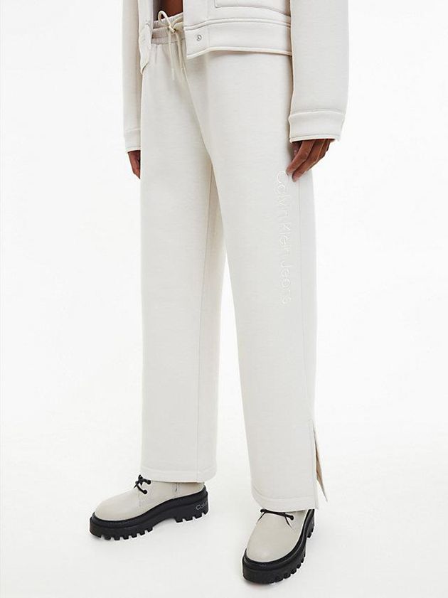 White Calvin Klein Relaxed Split Hem Women Joggers | FJSV-73158