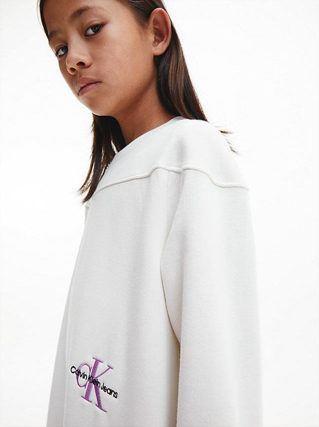 White Calvin Klein Relaxed Sweatshirt Girls's Dress | VGUX-65784