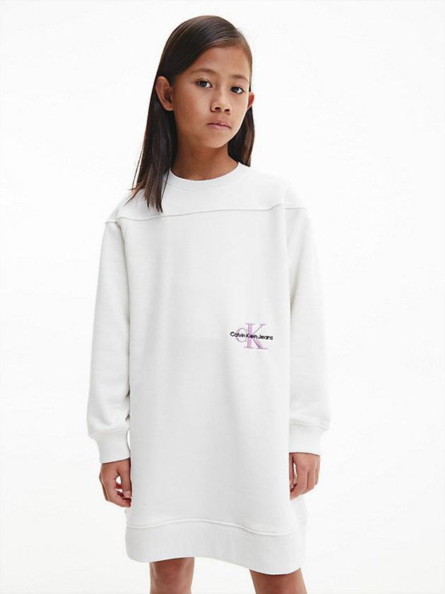 White Calvin Klein Relaxed Sweatshirt Girls's Dress | VGUX-65784