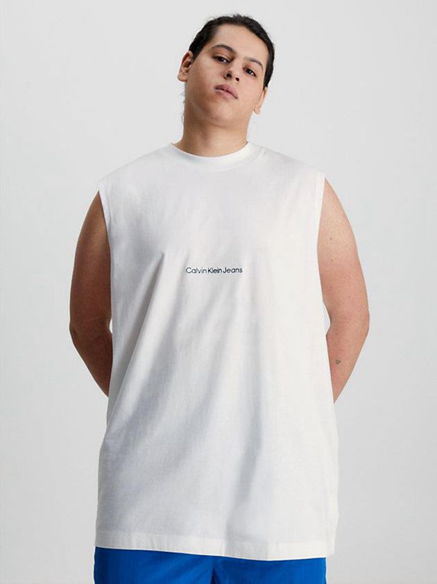 White Calvin Klein Relaxed Tank Men Top | QMJC-53289