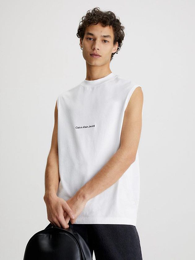 White Calvin Klein Relaxed Tank Men Top | QMJC-53289