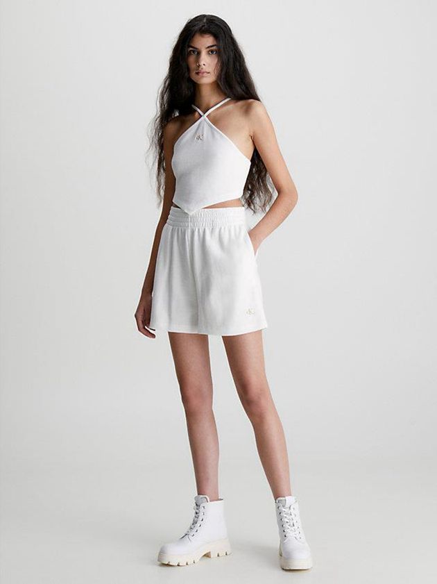 White Calvin Klein Relaxed Waffle Cotton Women Shorts | PDWG-19304