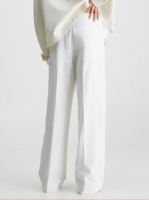 White Calvin Klein Relaxed Wide Leg Crepe Women Pants | OWMY-23961