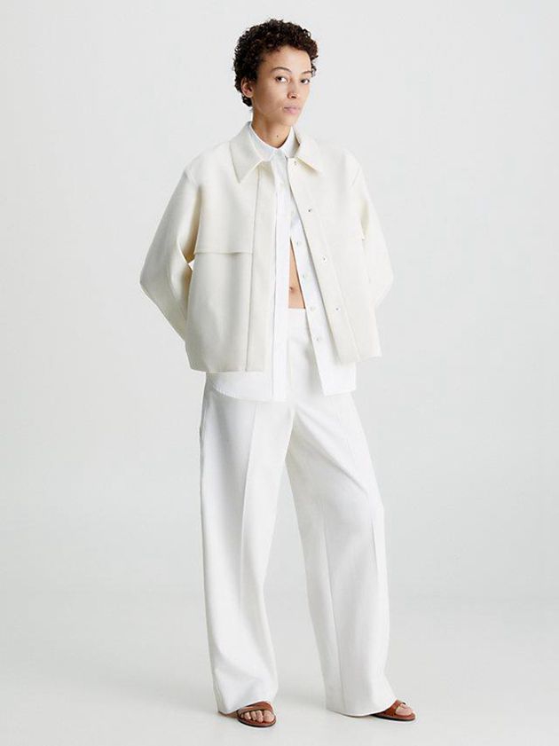 White Calvin Klein Relaxed Wide Leg Crepe Women Pants | OWMY-23961