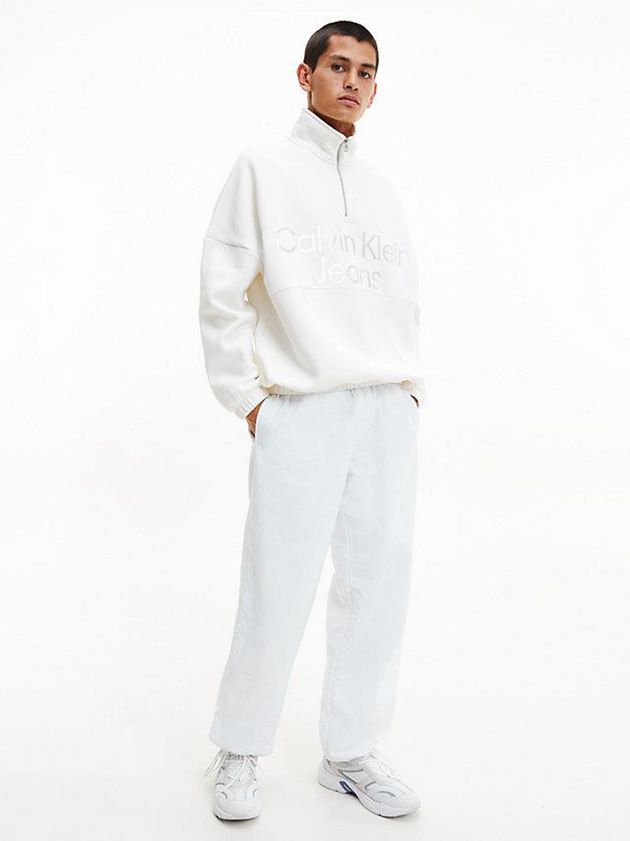 White Calvin Klein Relaxed Zip Neck Men Sweatshirt | SUKD-30842