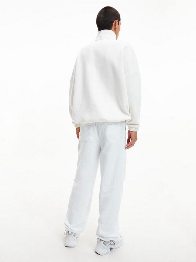 White Calvin Klein Relaxed Zip Neck Men Sweatshirt | SUKD-30842