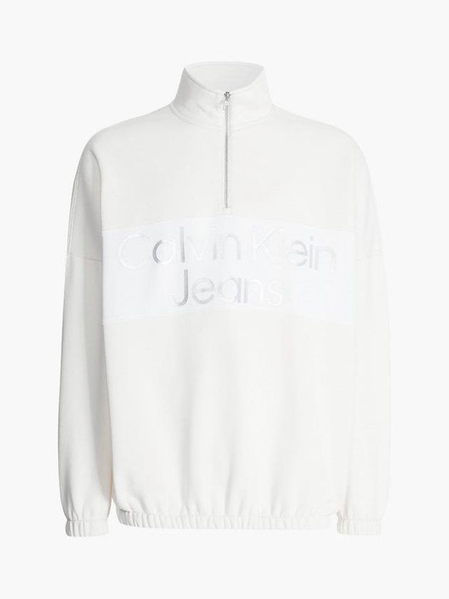 White Calvin Klein Relaxed Zip Neck Men Sweatshirt | SUKD-30842