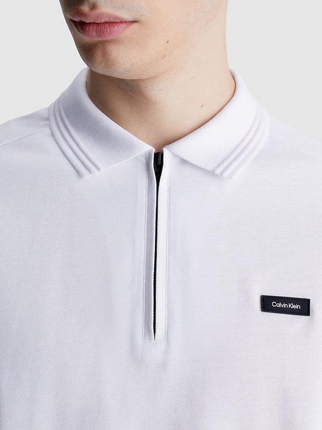 White Calvin Klein Relaxed Zipped Men Polo Shirt | HYBT-15246