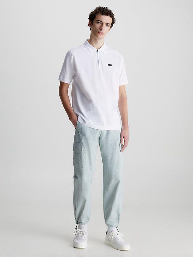 White Calvin Klein Relaxed Zipped Men Polo Shirt | HYBT-15246