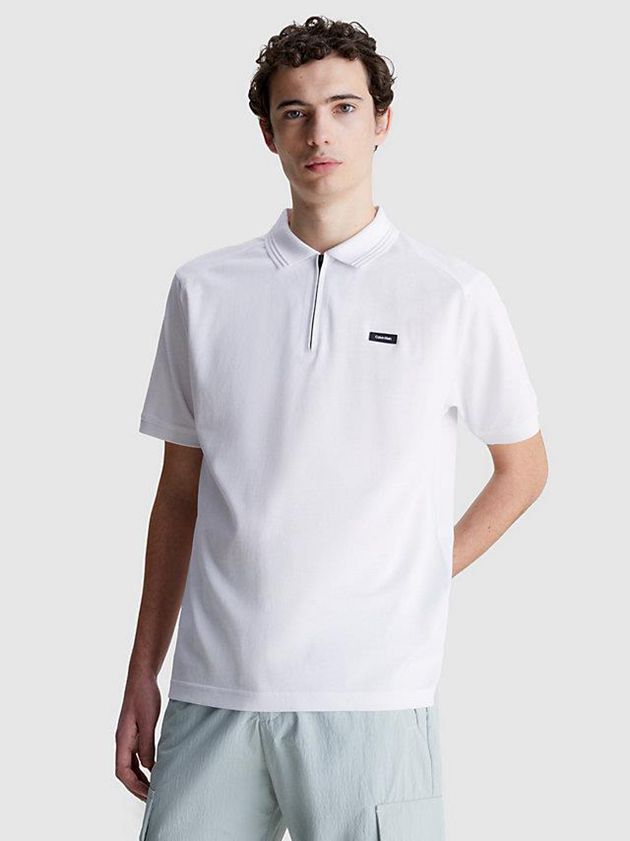 White Calvin Klein Relaxed Zipped Men Polo Shirt | HYBT-15246