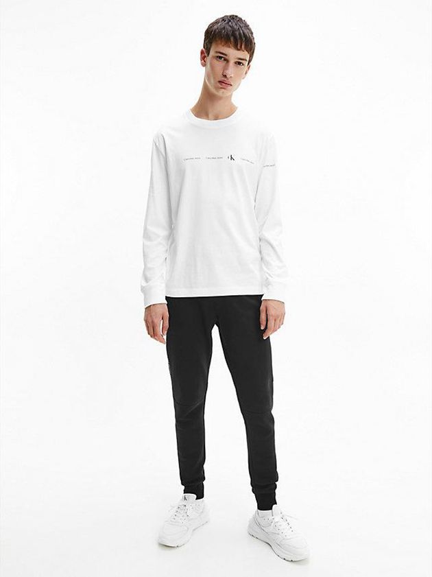 White Calvin Klein Repeat Logo Long Sleeve Men T-Shirt | SETX-58179