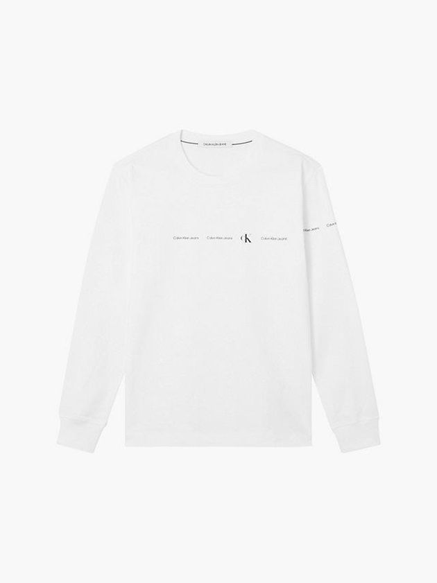 White Calvin Klein Repeat Logo Long Sleeve Men T-Shirt | SETX-58179