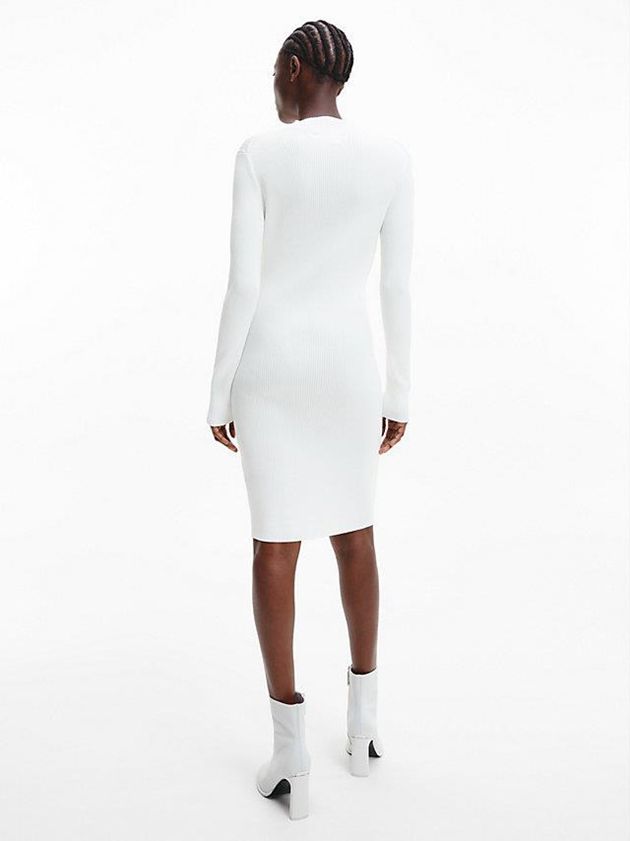 White Calvin Klein Ribbed Bodycon Women Dress | URJX-21608