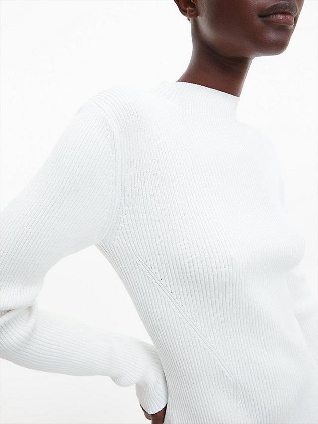 White Calvin Klein Ribbed Bodycon Women Dress | URJX-21608