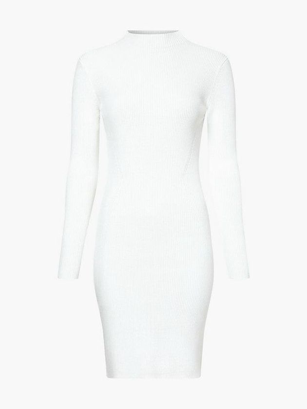 White Calvin Klein Ribbed Bodycon Women Dress | URJX-21608